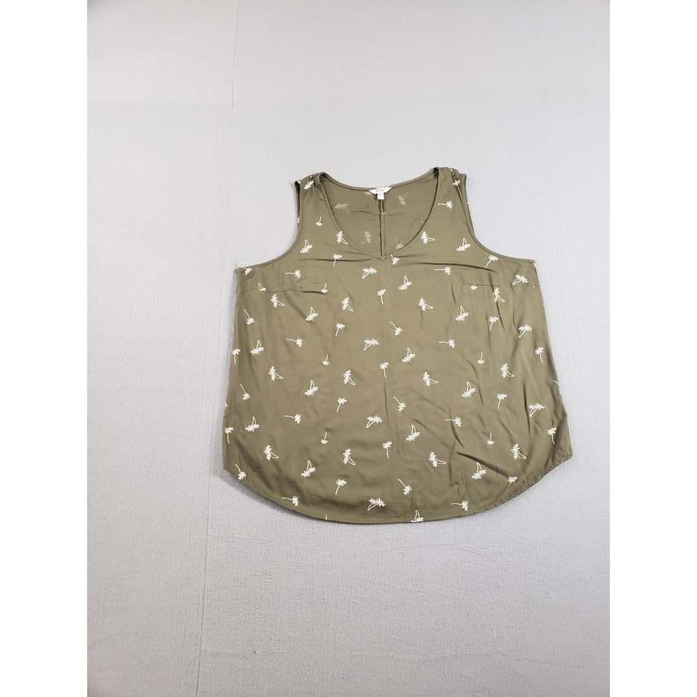 Sonoma Women Tank Top XL Olive Green Tree Print 100% Rayon Sleeveless Summer‎